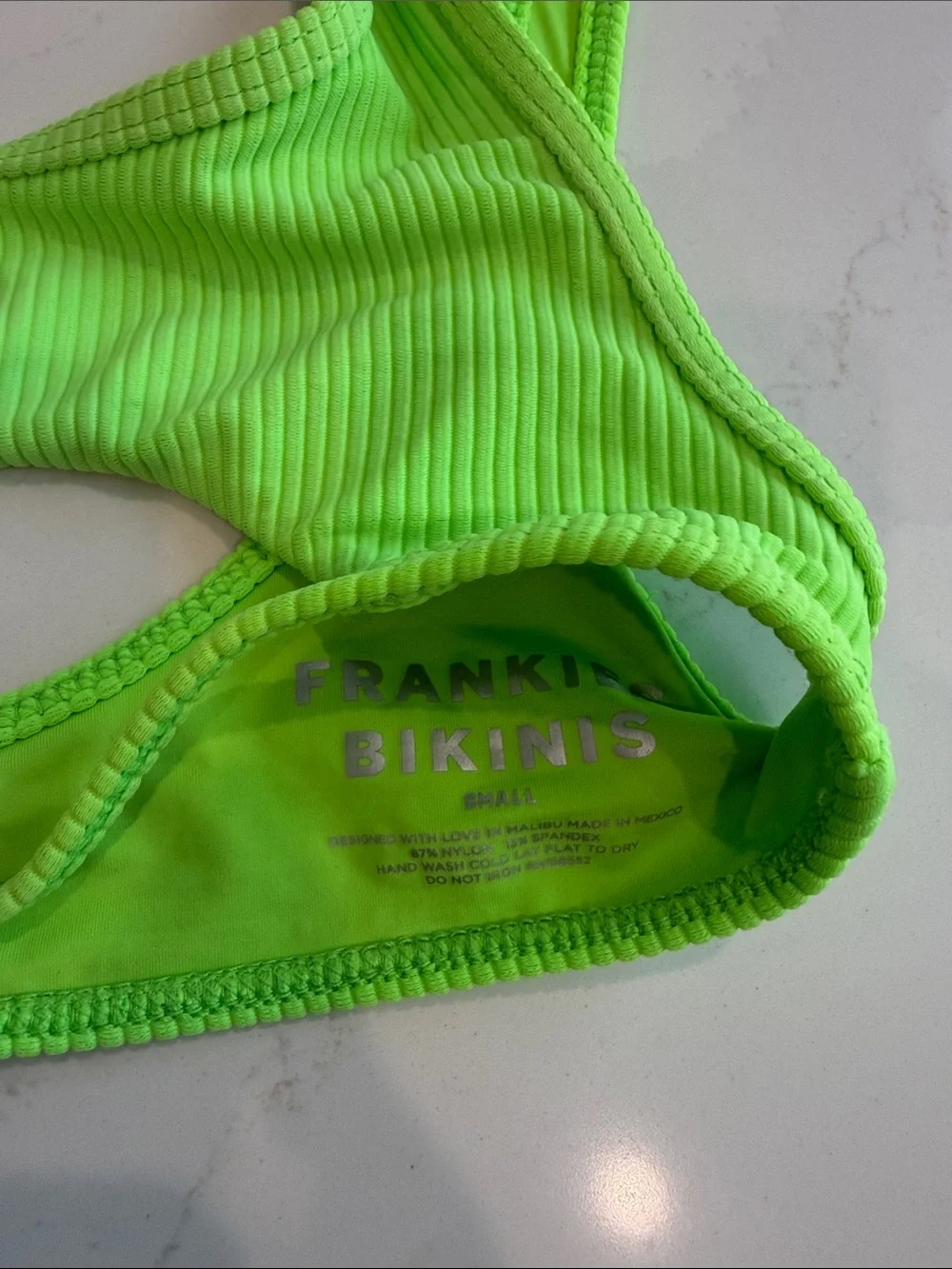 Frankie’s Bikinis Neon Green Ribbed Cole V-Notch Cutout Top - Women